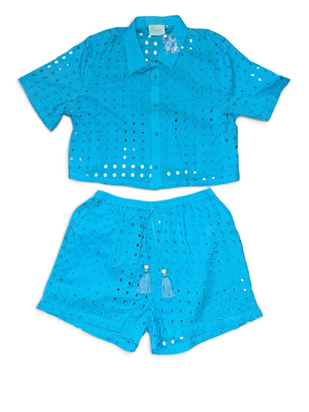 NWOT Free Destination Women’s Large Teal Eyelet 2 Piece Shorts Set Resort